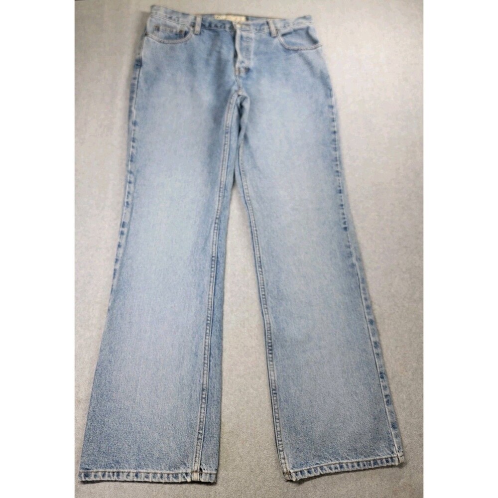 American Eagle Jeans Womens 12 Long 33x33 Boot Light Blue High Distressed‎ VTG